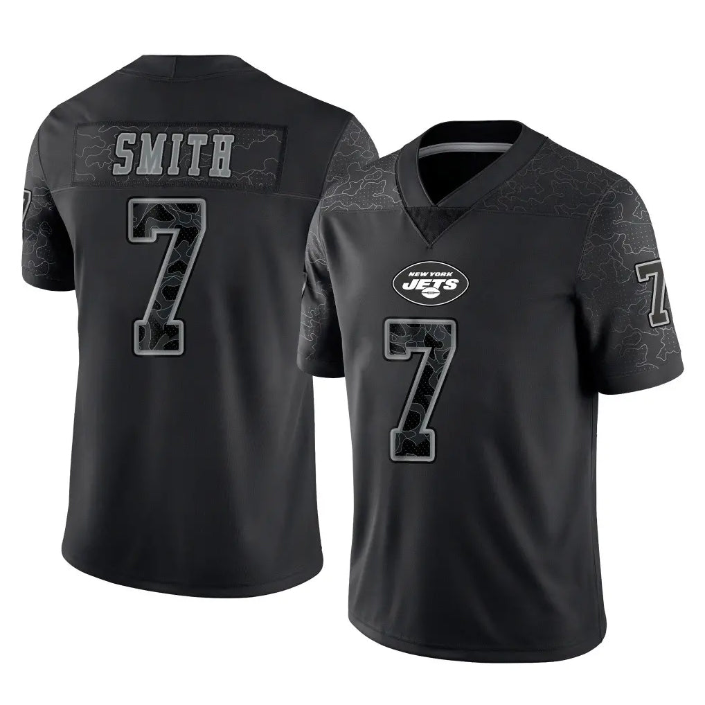 Qdoa NY.Jets #7 Geno Smith Player Stealth Black Limited Reflective Home Game Stitched Jerseys