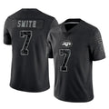 Qdoa NY.Jets #7 Geno Smith Player Stealth Black Limited Reflective Home Game Stitched Jerseys