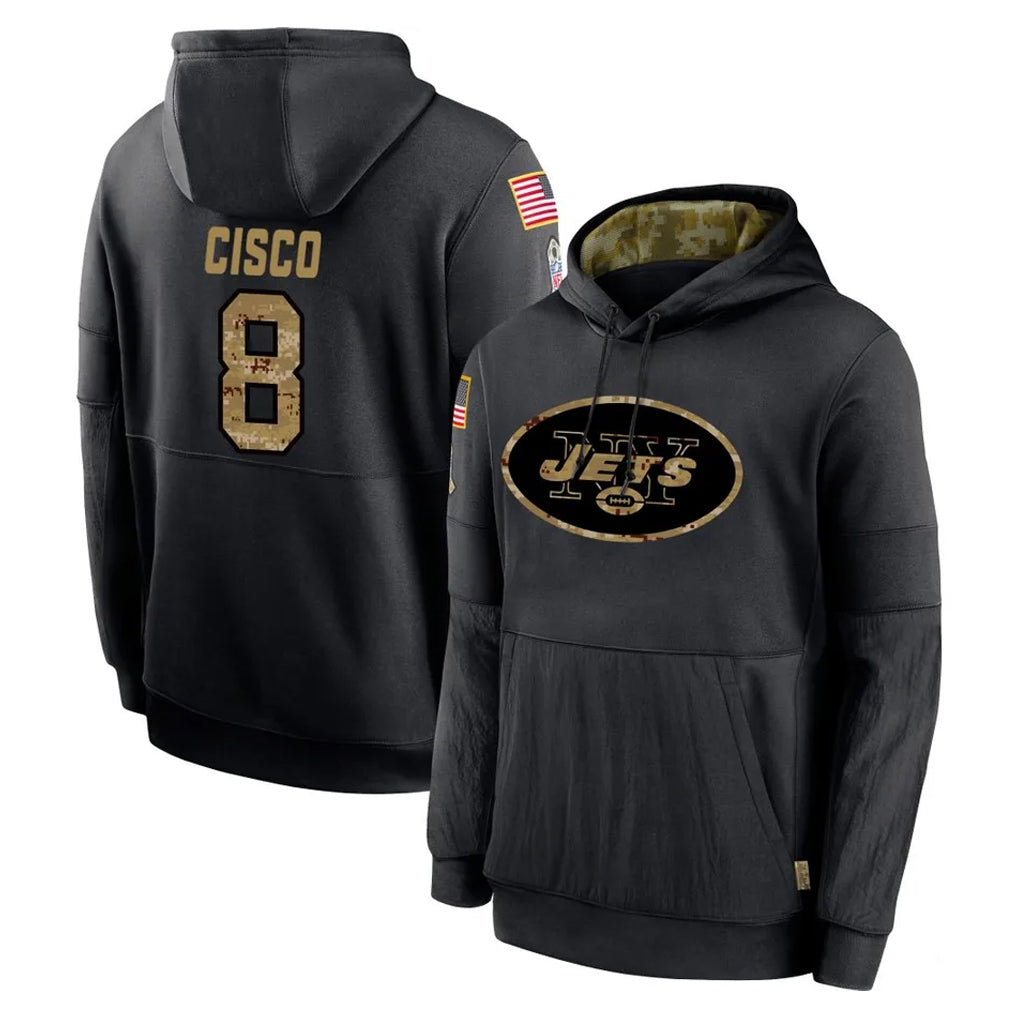 Qdoa NY.Jets #8 Andre Cisco Player Black Salute to Service Hoodies Limited Game Stitched Jerseys