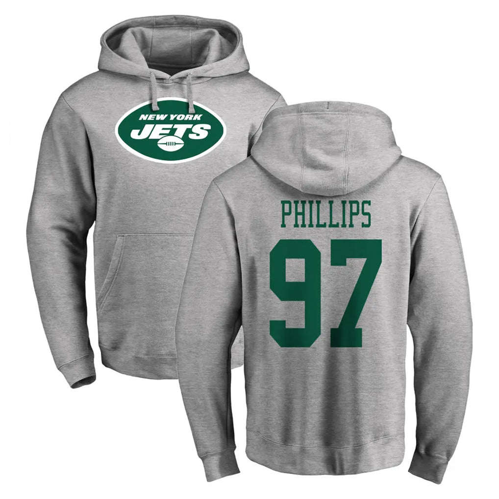 Qdoa NY.Jets #97 Harrison Phillips Player Gray LOGO Pullover Hoodies Limited Game Stitched Jerseys