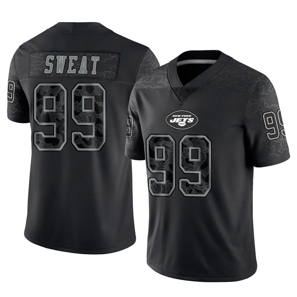 Qdoa NY.Jets #99 T'Vondre Sweat Player Stealth Black Limited Reflective Home Game Stitched Jerseys