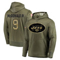Qdoa NY.Jets #9 Will McDonald IV Player Olive Salute to Service Pullover Hoodies Home Game Stitched Jerseys