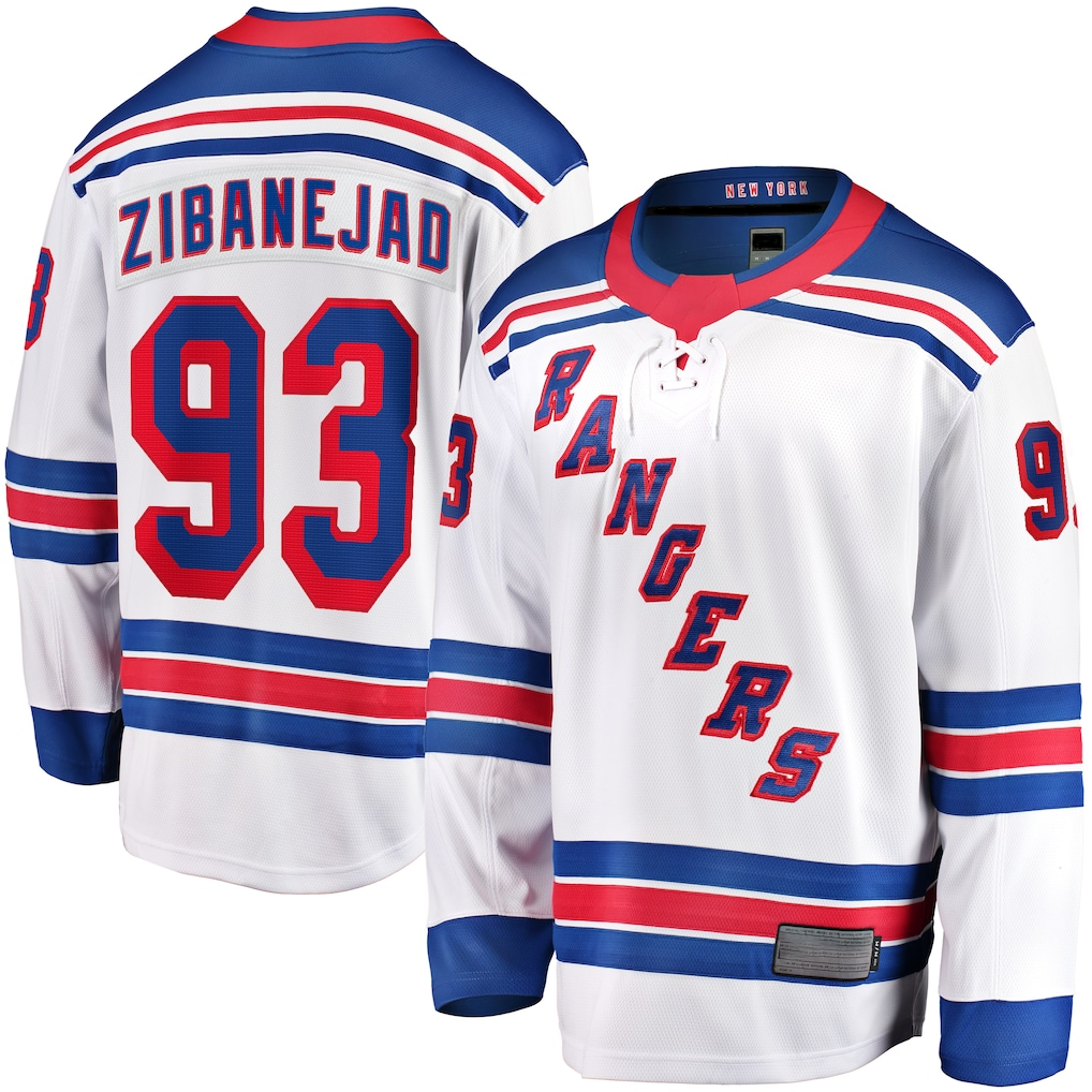 Qdoa NY.Rangers #93 Mika Zibanejad White Away Premier Breakaway Player Jerseys