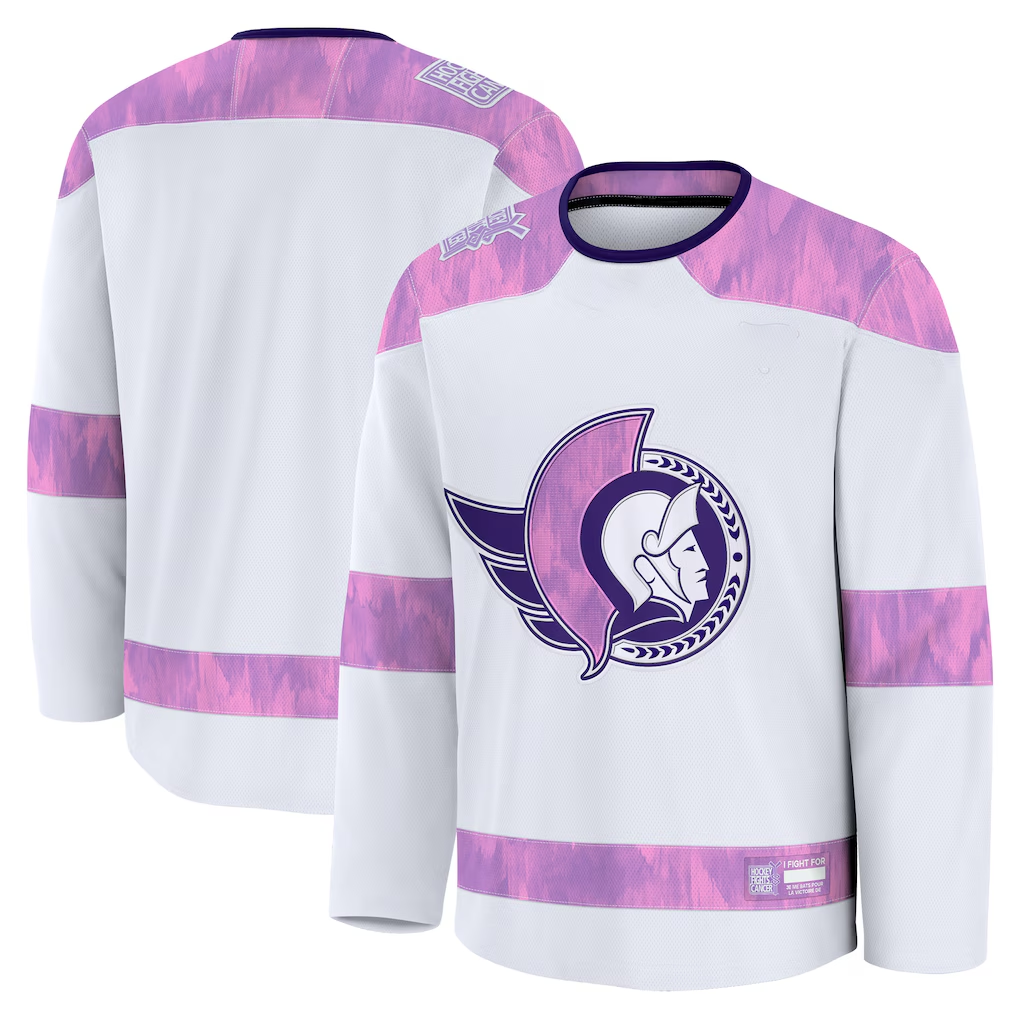 Qdoa O.Senators White 2024 Hockey Fights Cancer Practice Jerseys