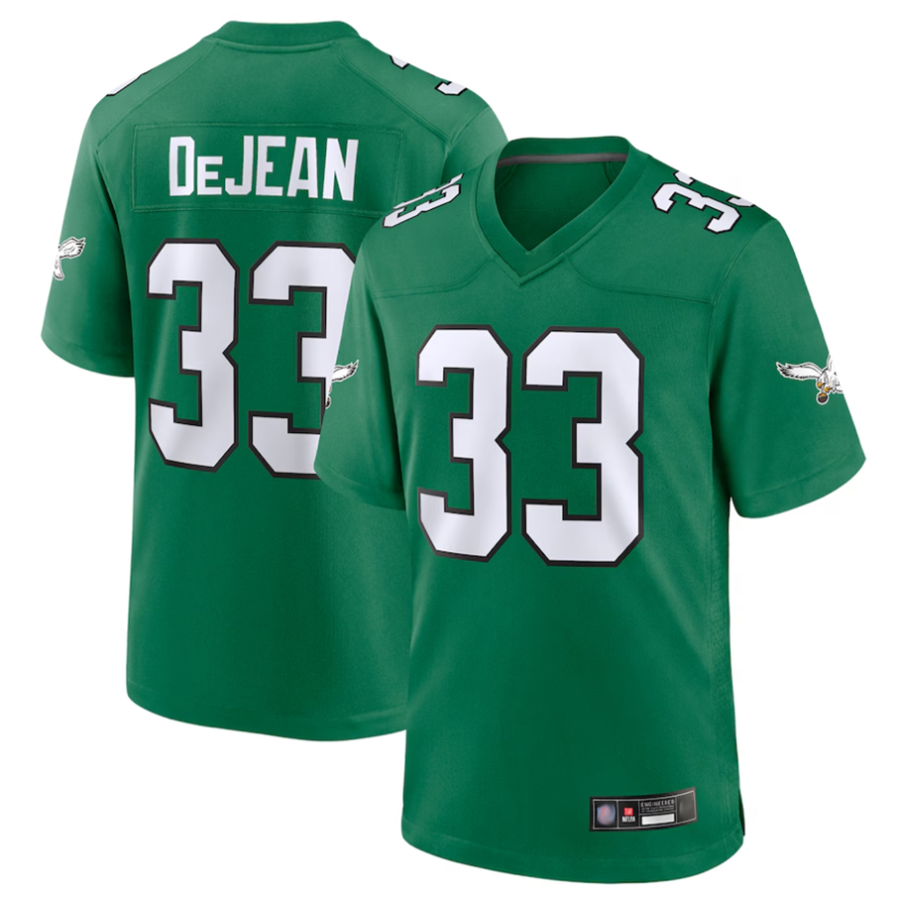 Qdoa P.Eagles #33 Cooper DeJean Player Kelly Green Replica Game Stitched Jerseys