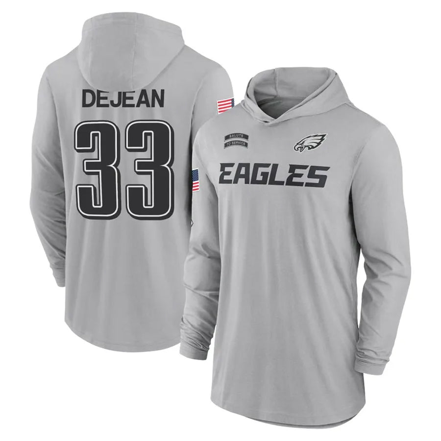 Qdoa P.Eagles #33 Cooper DeJean Player Military Hoodie Gray Salute To Service Stitched Jerseys