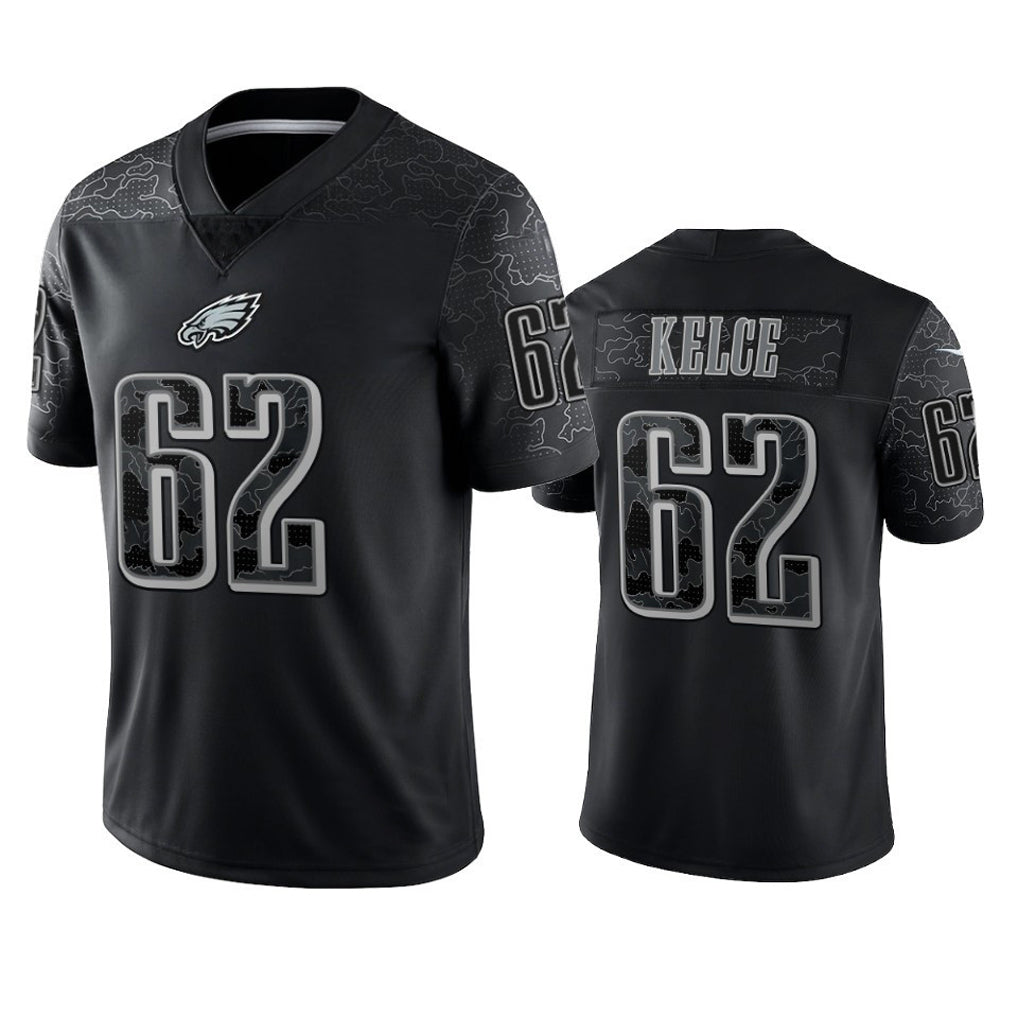 Qdoa P.Eagles #62 Jason Kelce Player Black REFLECTIVE Limited Stitched Jerseys