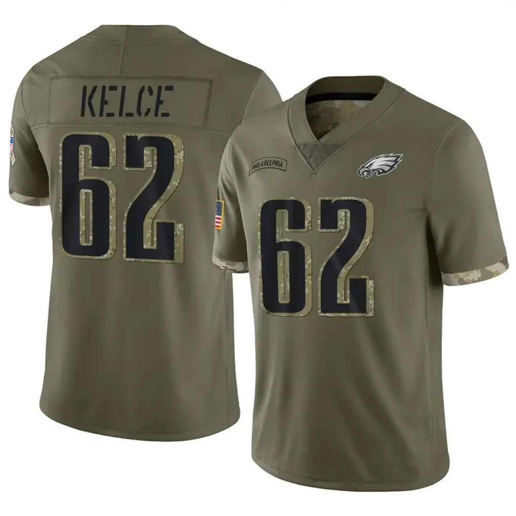 Qdoa P.Eagles #62 Jason Kelce Player Salute To Service Olive Stitched Jerseys