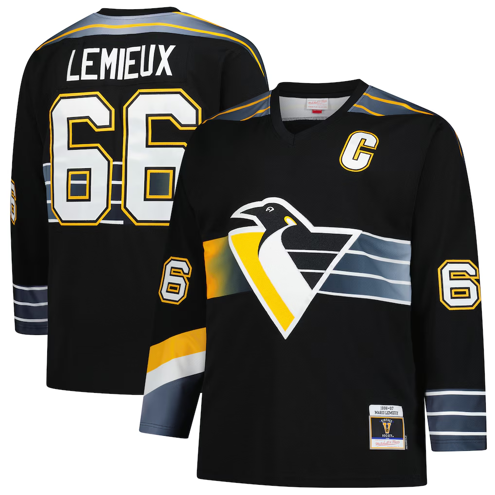 Qdoa P.Penguins #66 Mario Lemieux Mitchell & Ness Black 1996-97 Blue Line 2.0 Jerseys