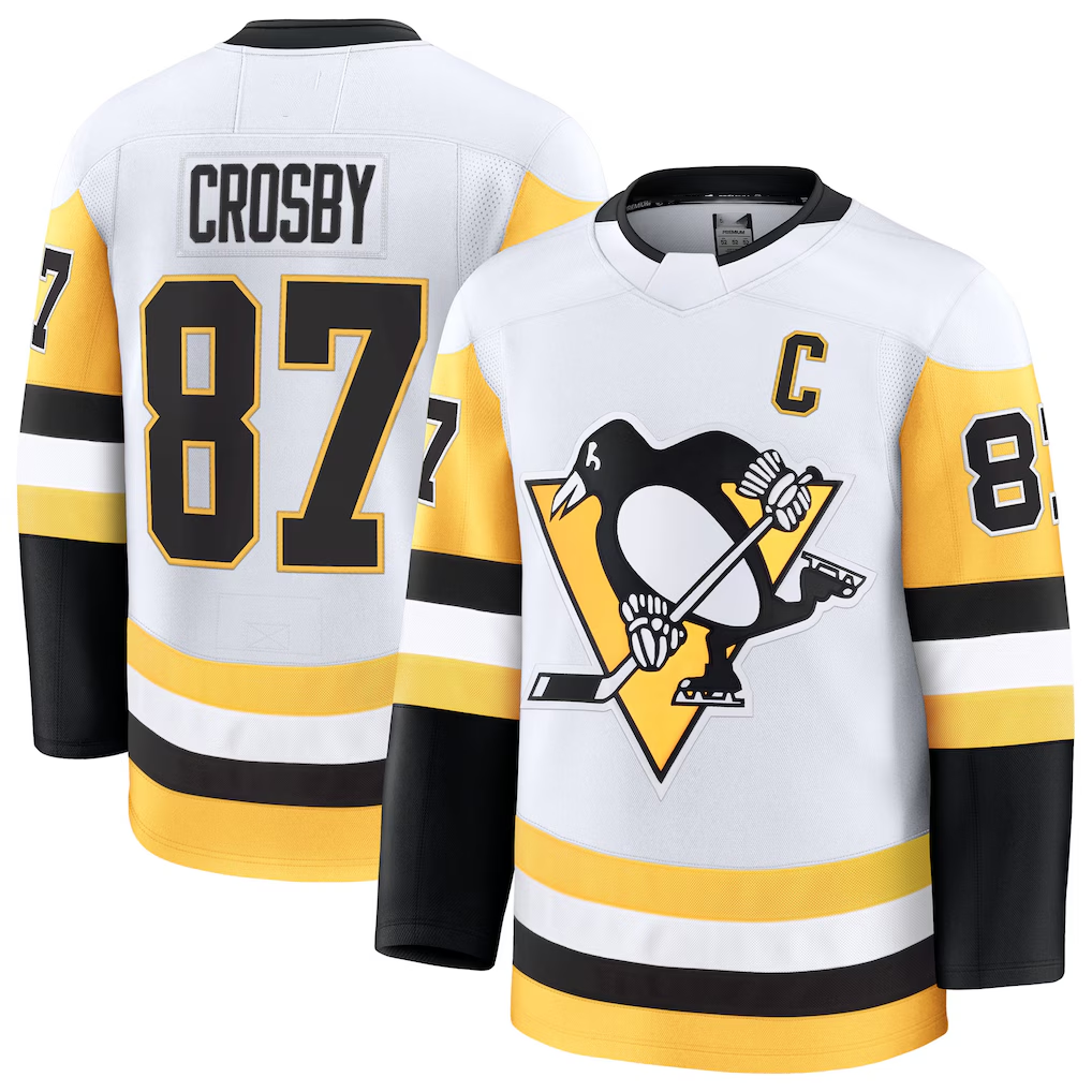 Qdoa P.Penguins #87 Sidney Crosby White Away Premium Jerseys