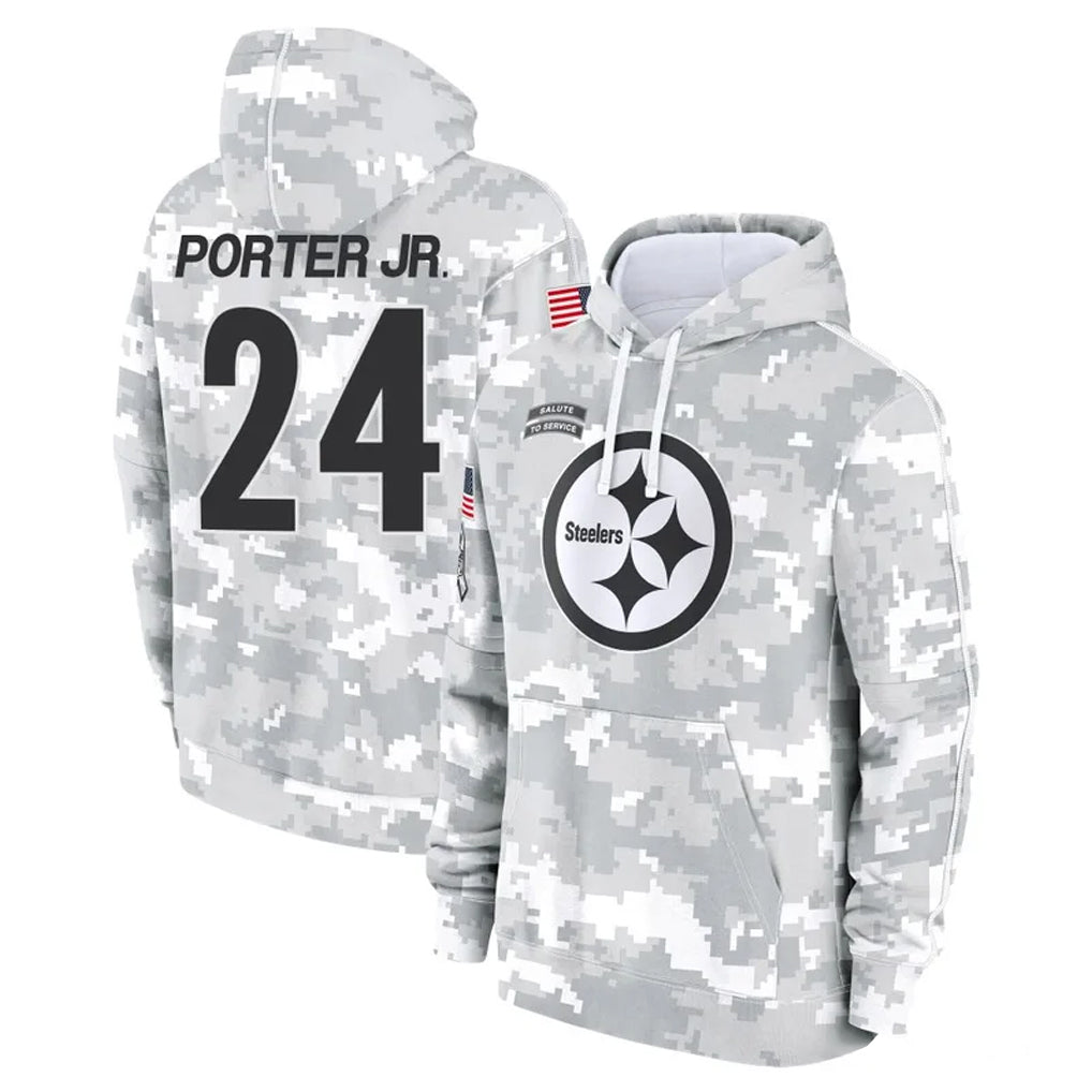 Qdoa P.Steelers #24 Joey Porter Jr. Player Arctic Camo Limited Salute to Service Pullover Hoodies Game Stitched Jerseys