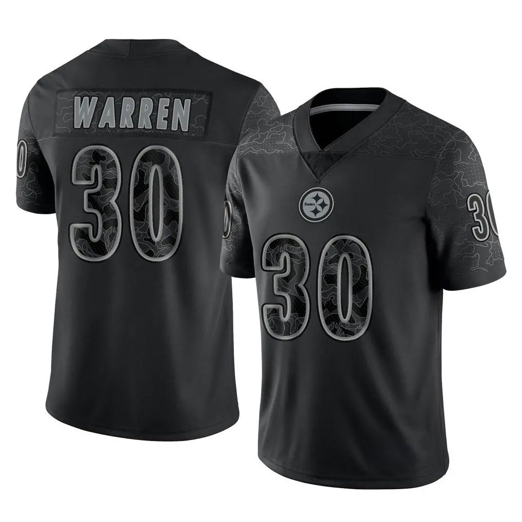 Qdoa P.Steelers #30 Jaylen Warren Player Black Reflective Limited Home Game Stitched Jerseys