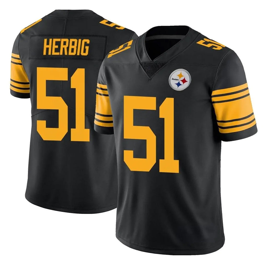 Qdoa P.Steelers #51 Nick Herbig Player Black Limited Color Rush Home Game Stitched Jerseys