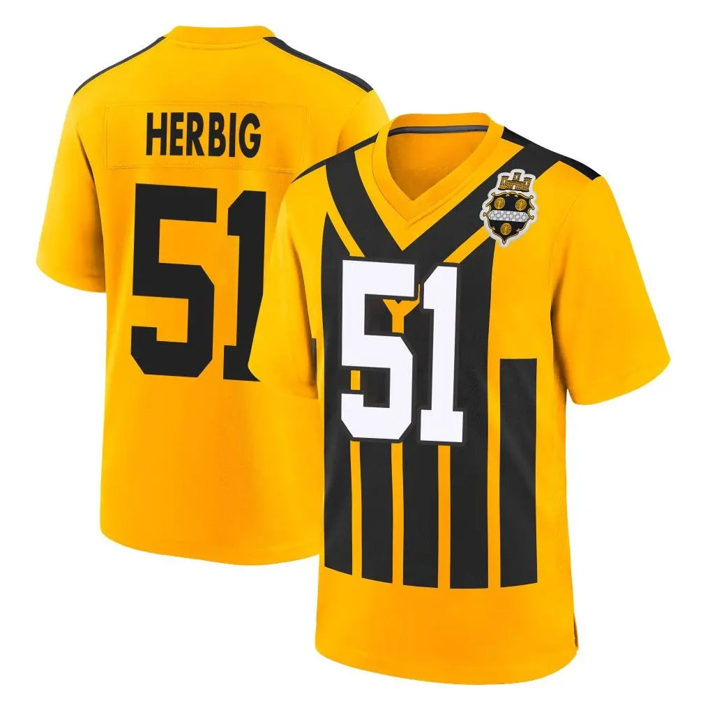 Qdoa P.Steelers #51 Nick Herbig Player Gold Limited 1933 Throwback Home Game Stitched Jerseys