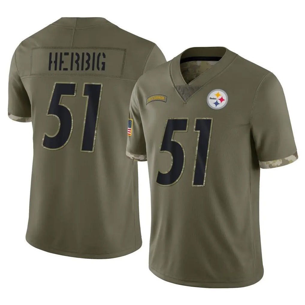 Qdoa P.Steelers #51 Nick Herbig Player Olive Limited Salute To Service Home Game Stitched Jerseys
