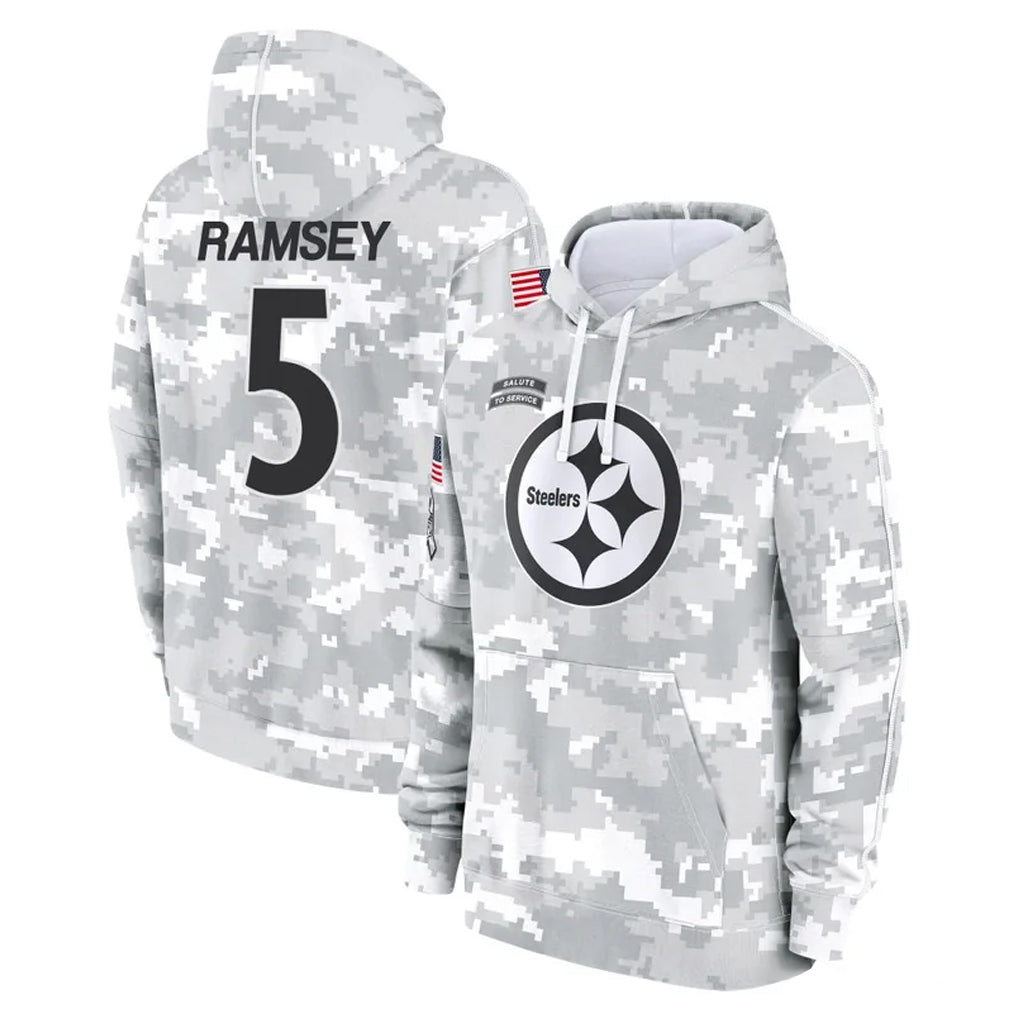 Qdoa P.Steelers #5 Jalen Ramsey Player Arctic Camo Limited Salute to Service Pullover Hoodies Game Stitched Jerseys