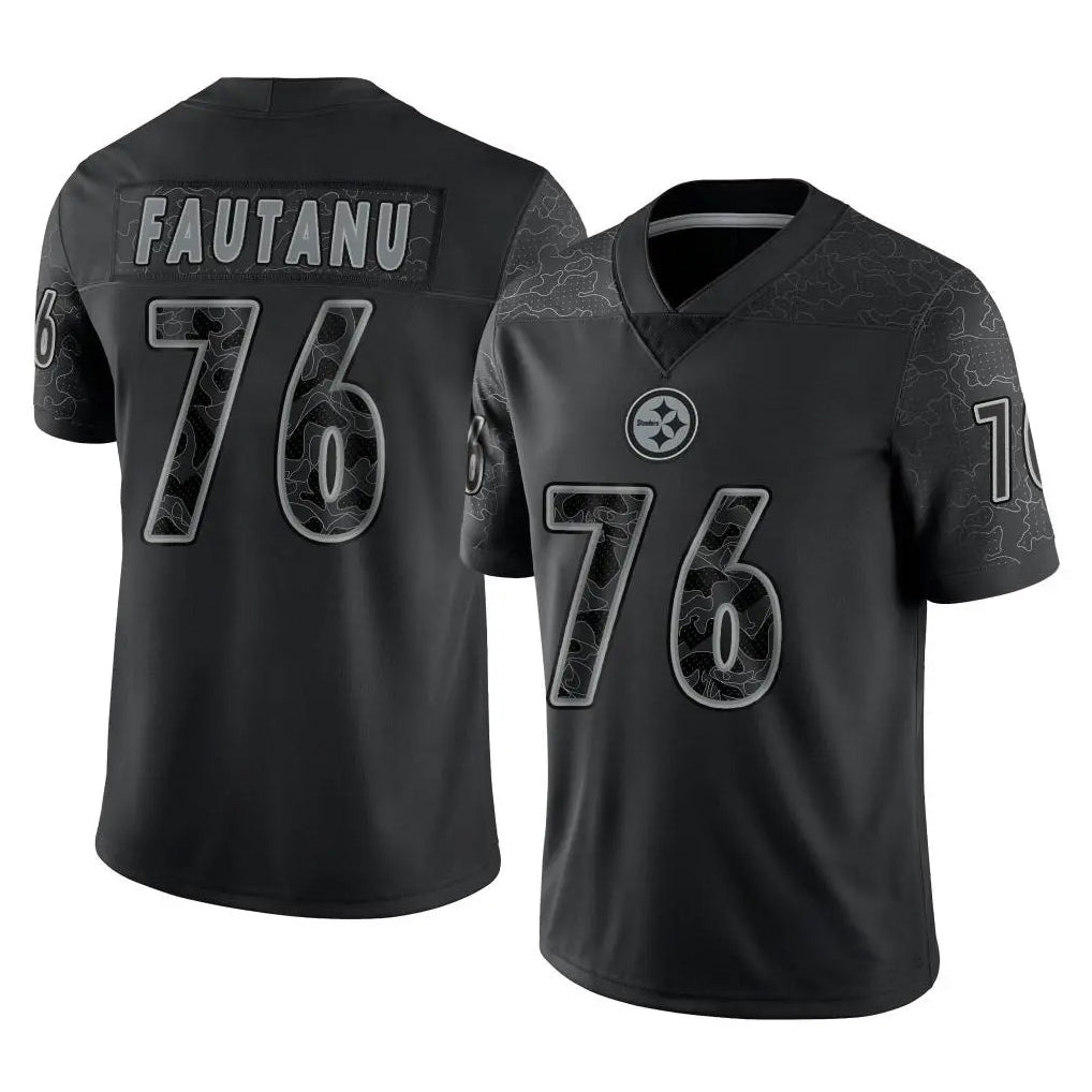 Qdoa P.Steelers #76 Troy Fautanu Player Black Reflective Limited Home Game Stitched Jerseys