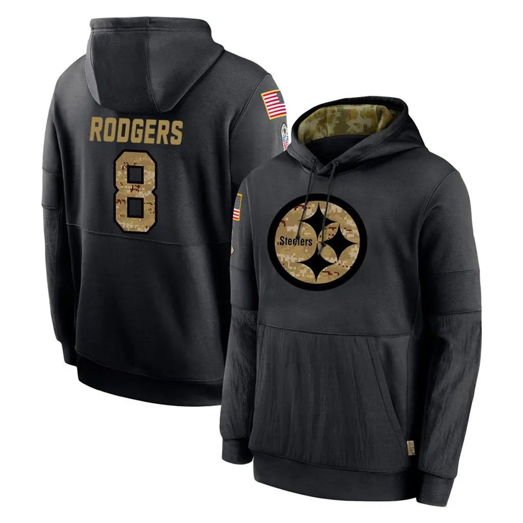 Qdoa P.Steelers #8 Aaron Rodgers Player Black Salute to Service Hoodies Limited Game Stitched Jerseys