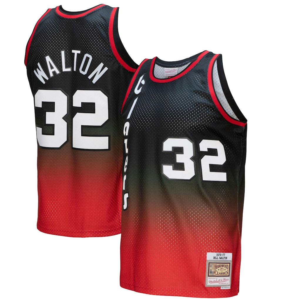 Qdoa PT.Blazers #32 Bill Walton Mitchell & Ness RedBlack 1976--1977 Hardwood Classics Fadeaway Swingman Player Jerseys