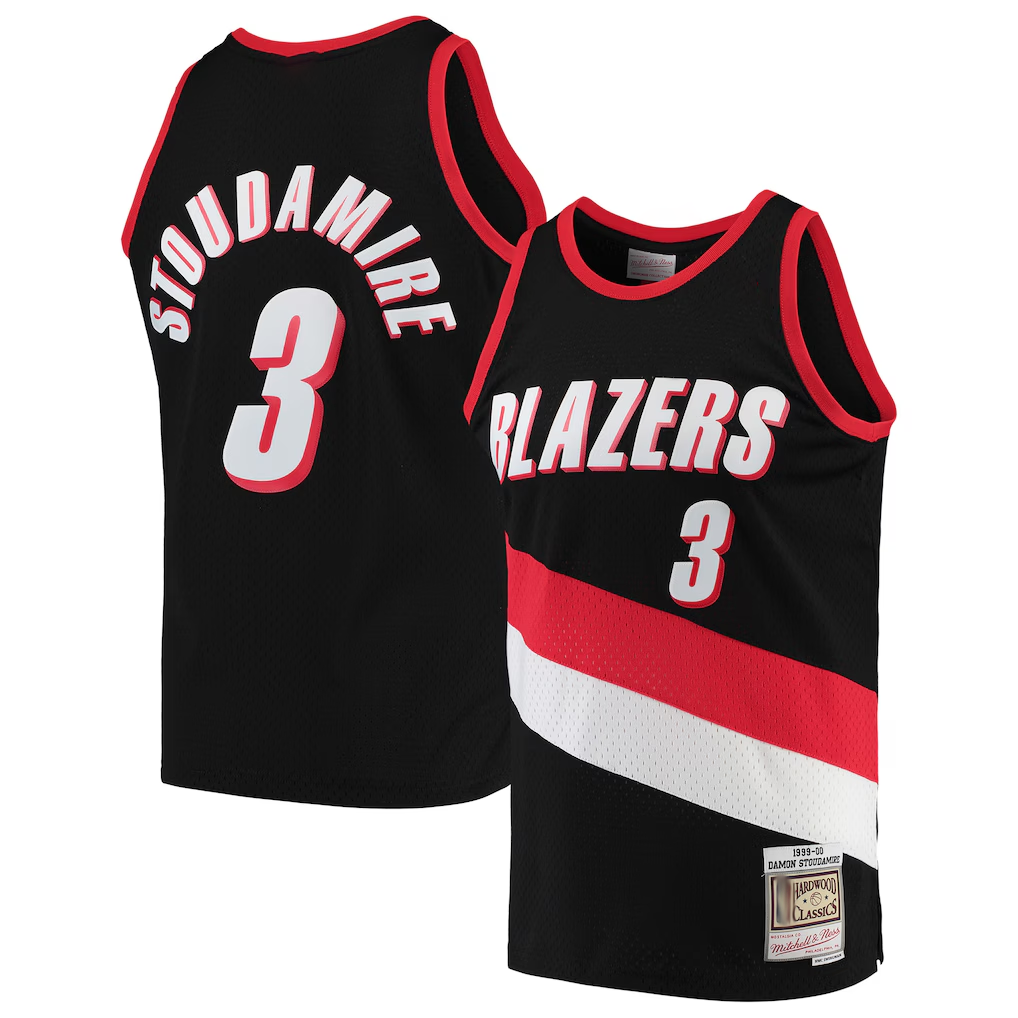 Qdoa PT.Blazers #3 Damon Stoudamire Mitchell & Ness Black 1999-2000 Hardwood Classics Swingman Jerseys