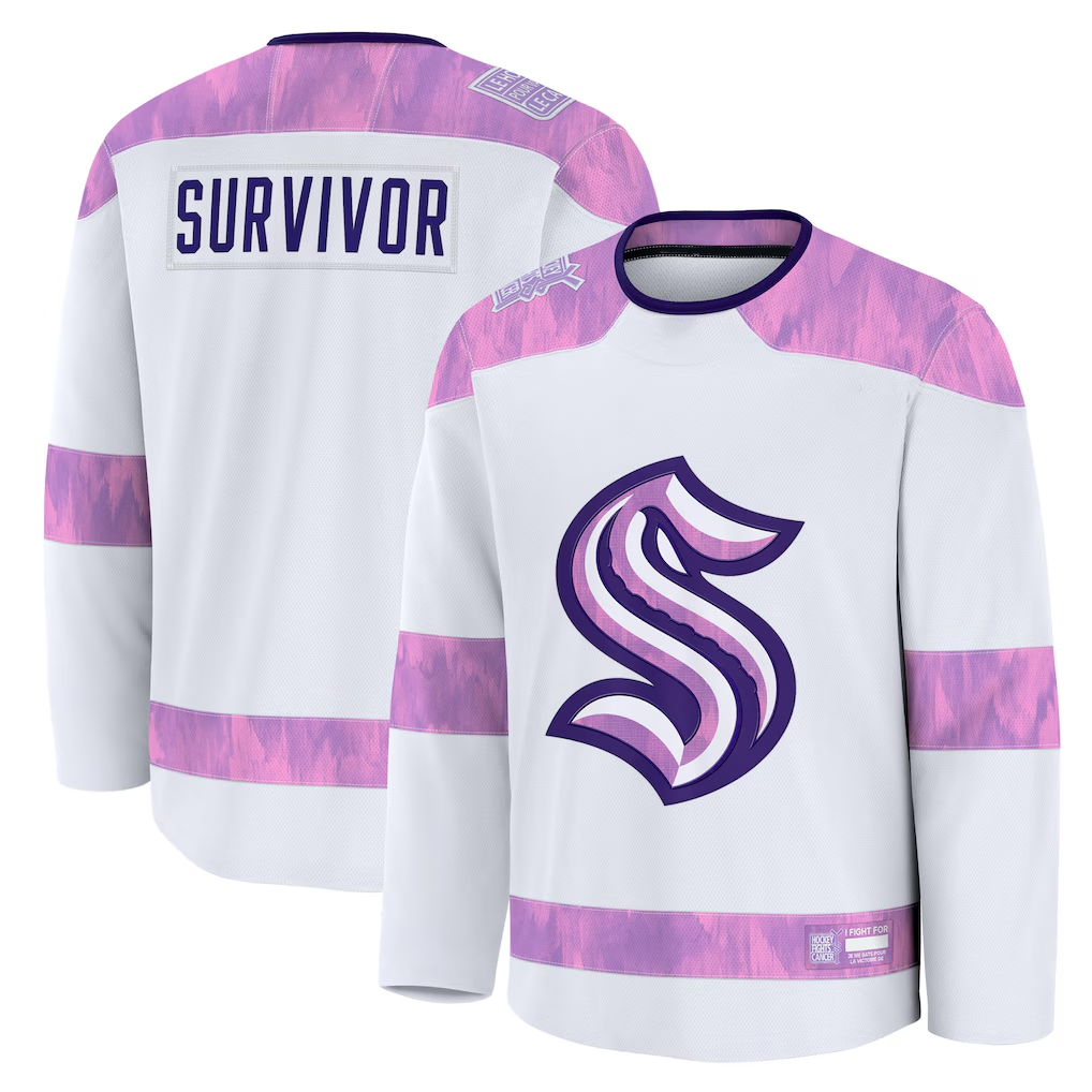 Qdoa S.Kraken White Hockey Fights Cancer Survivor Practice Jerseys