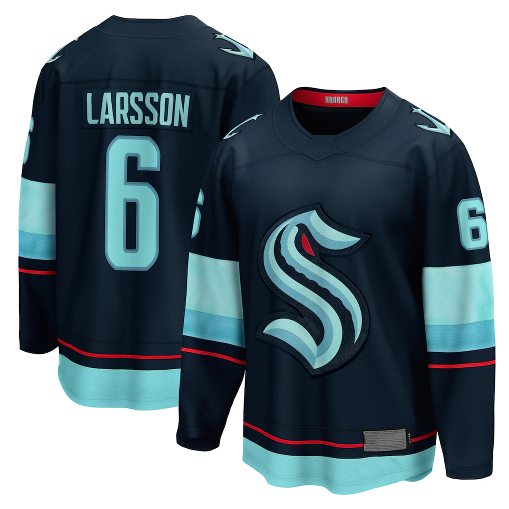 Qdoa S.Kraken #6 Adam Larsson Deep Sea Blue Home Breakaway Player Jerseys