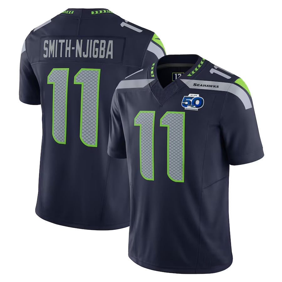 Qdoa S.Seahawks #11 Jaxon Smith-Njigba Player Navy 50th Season Vapor F.U.S.E. Limited Stitched Jerseys