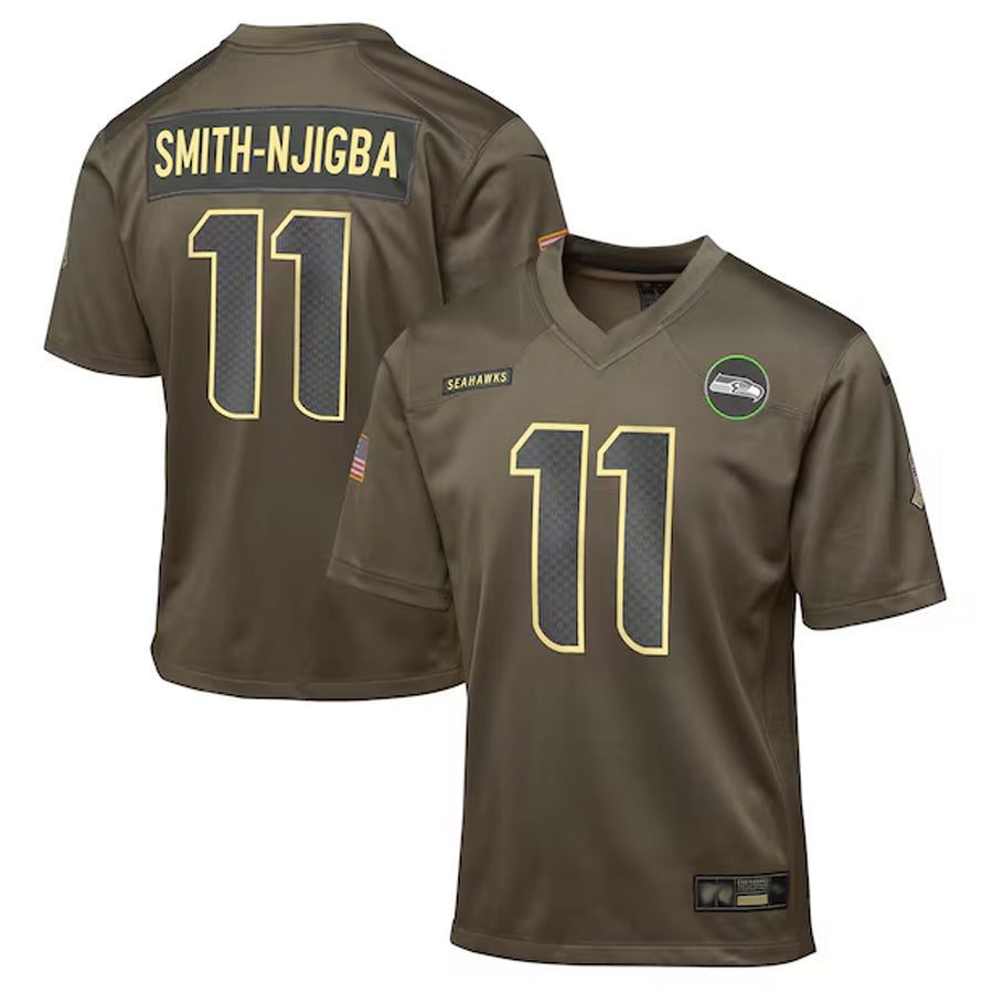 Qdoa S.Seahawks #11 Jaxon Smith-Njigba Player Olive Salute to Service Game Stitched Jerseys