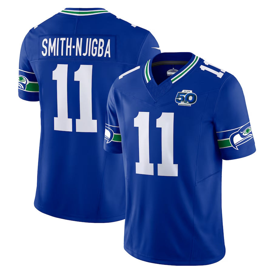 Qdoa S.Seahawks #11 Jaxon Smith-Njigba Player Royal 50th Season Vapor F.U.S.E. Limited Stitched Jerseys