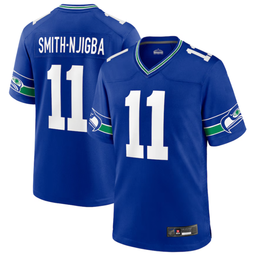 Qdoa S.Seahawks #11 Jaxon Smith-Njigba Royal Throwback Player Game Stitched American Stitched Jerseys
