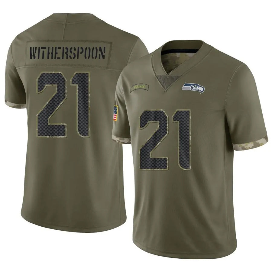 Qdoa S.Seahawks #21 Devon Witherspoon Player Salute to Service Olive Stitched Jerseys