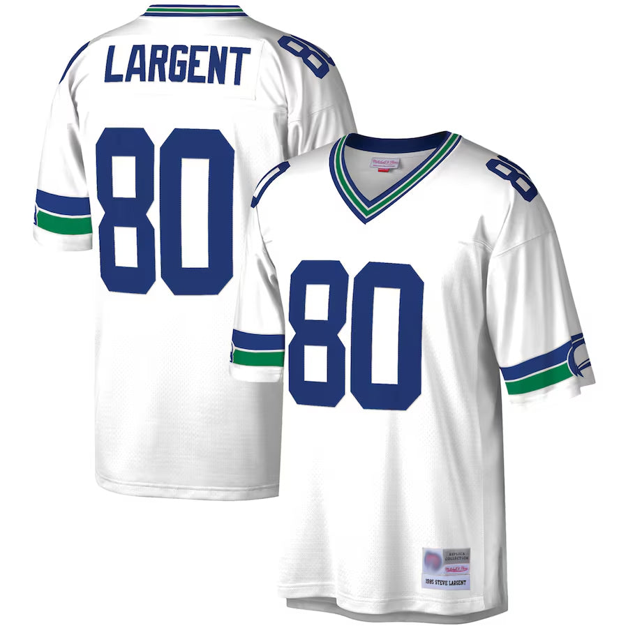 Qdoa S.Seahawks #80 Steve Largent Player Mitchell & Ness White Legacy Replica Stitched Jerseys