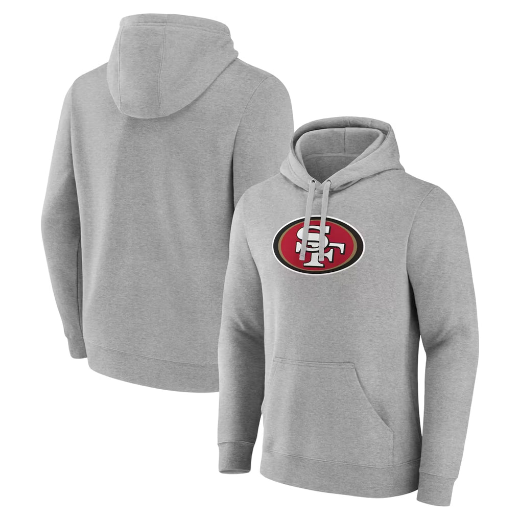 Qdoa SF.49ers Gray LOGO Pullover Hoodies Home Game Blank Player Stitched Jerseys