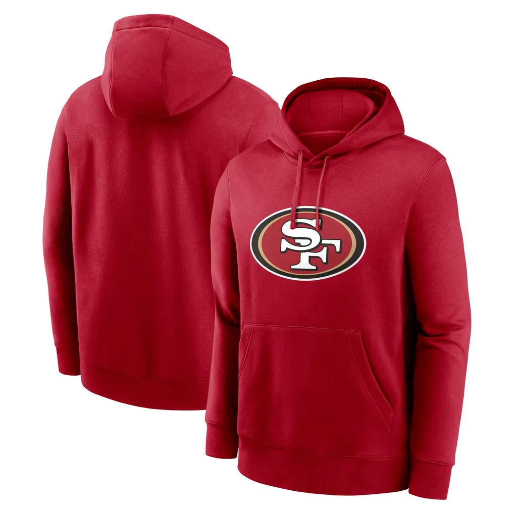 Qdoa SF.49ers Red LOGO Pullover Hoodies Home Game Blank Player Stitched Jerseys
