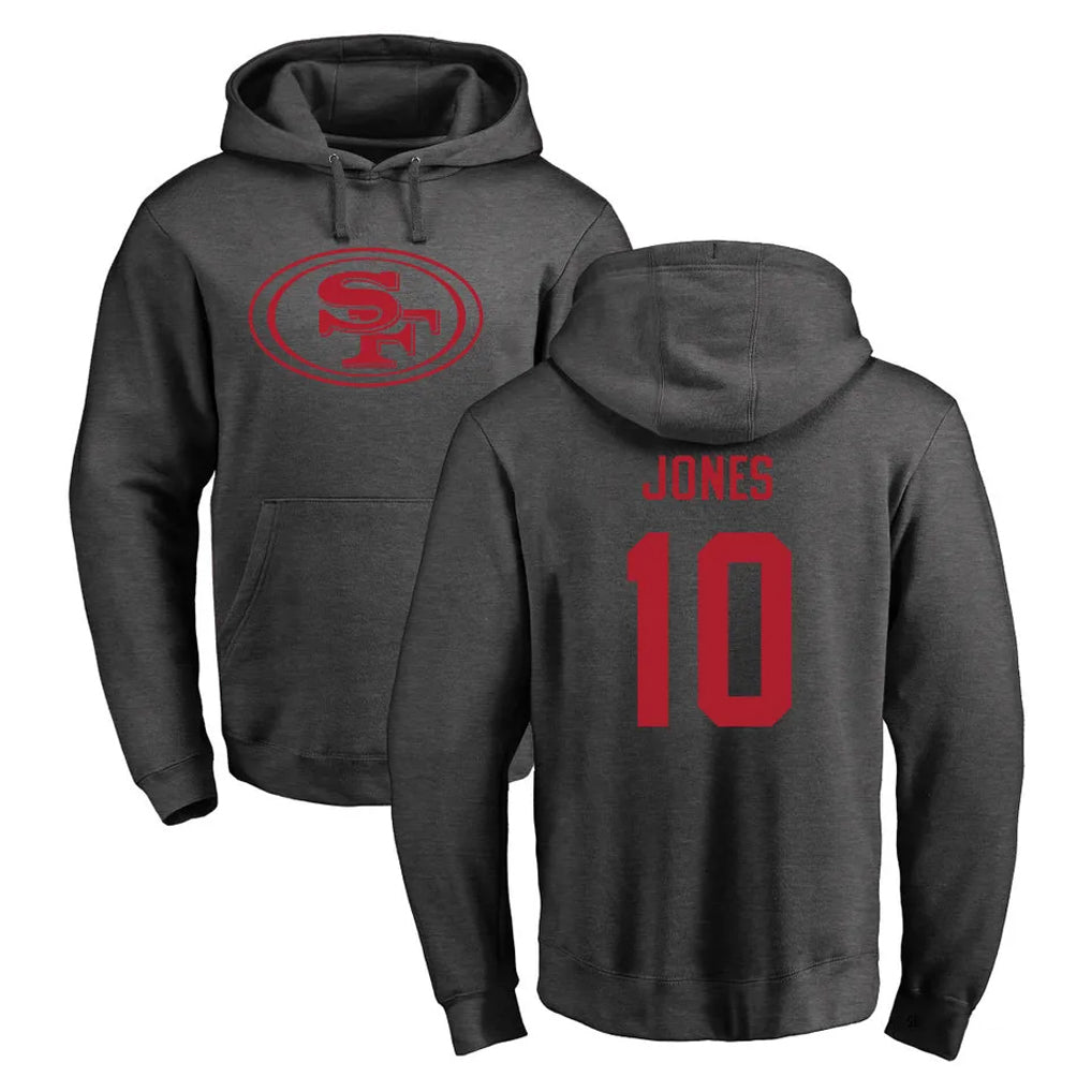 Qdoa SF.49ers #10 Mac Jones Player Anthracite Pullover Hoodies Home Game Stitched Jerseys
