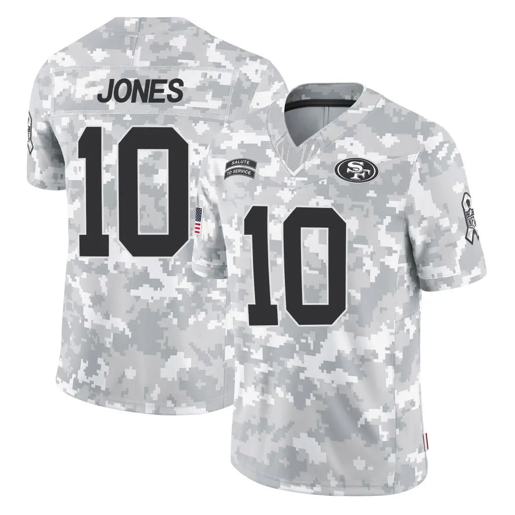 Qdoa SF.49ers #10 Mac Jones Player Arctic Camo Limited Salute To Service Home Game Stitched Jerseys