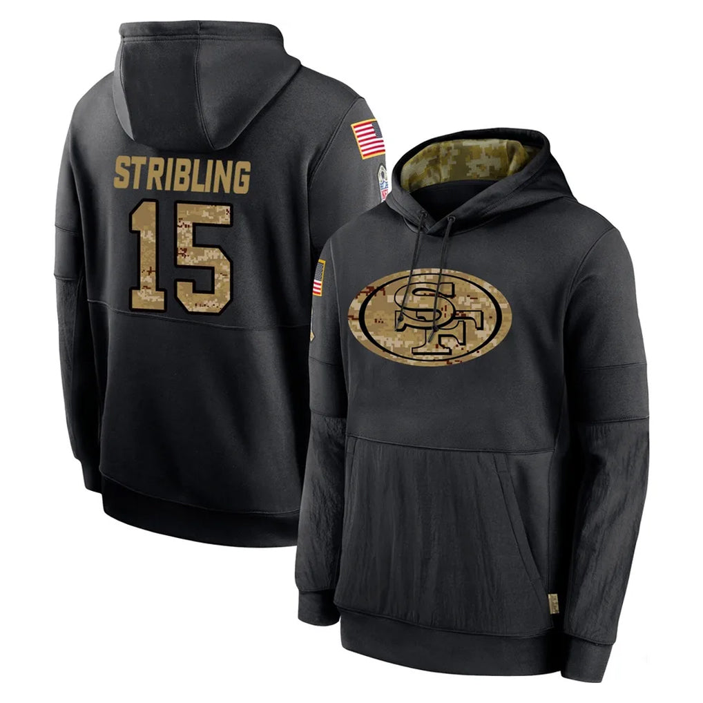 Qdoa SF.49ers #15 De'Zhaun Stribling Player Black Salute to Service Sideline Performance Pullover Hoodies Home Game Stitched Jerseys