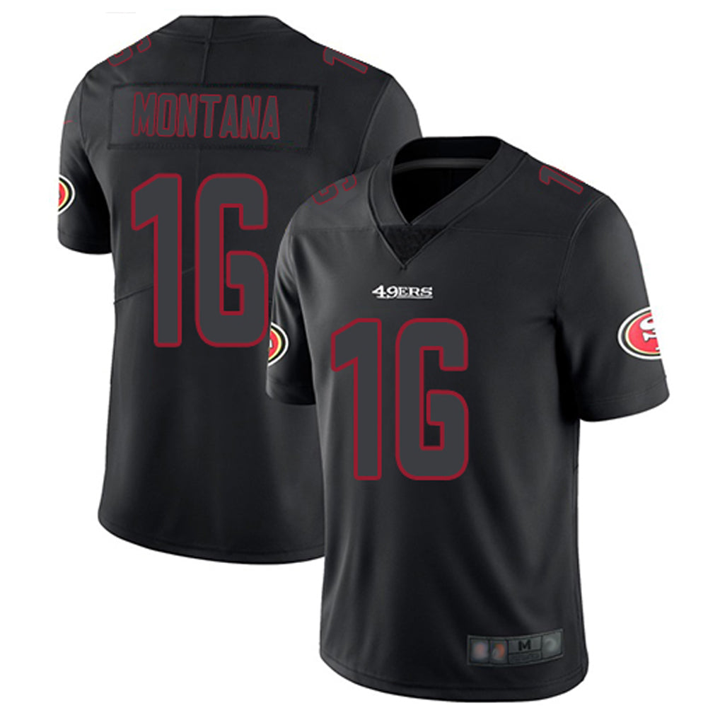 Qdoa SF.49ers #16 Joe Montana Player Black Limited Rush Impact Stitched Jerseys