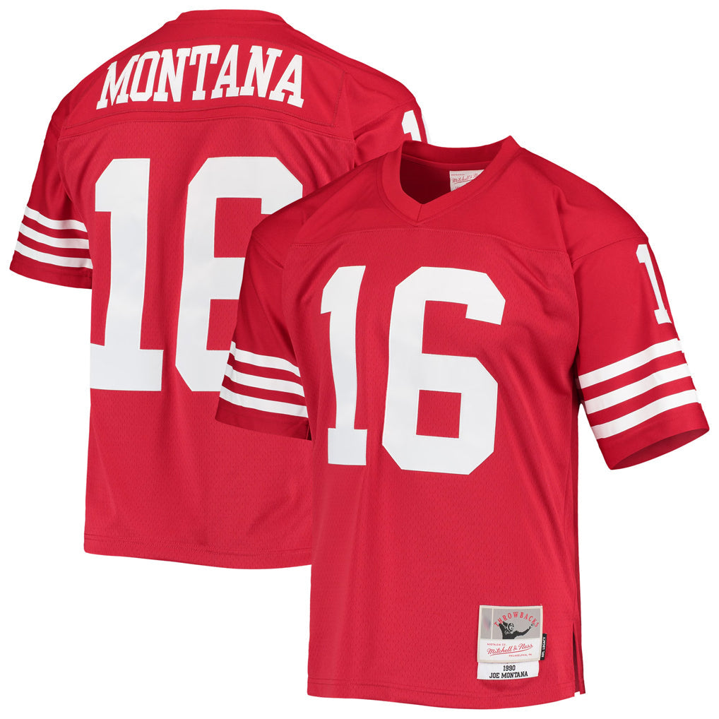 Qdoa SF.49ers #16 Joe Montana Player Mitchell & Ness Legacy Replica Scarlet Stitched Jerseys