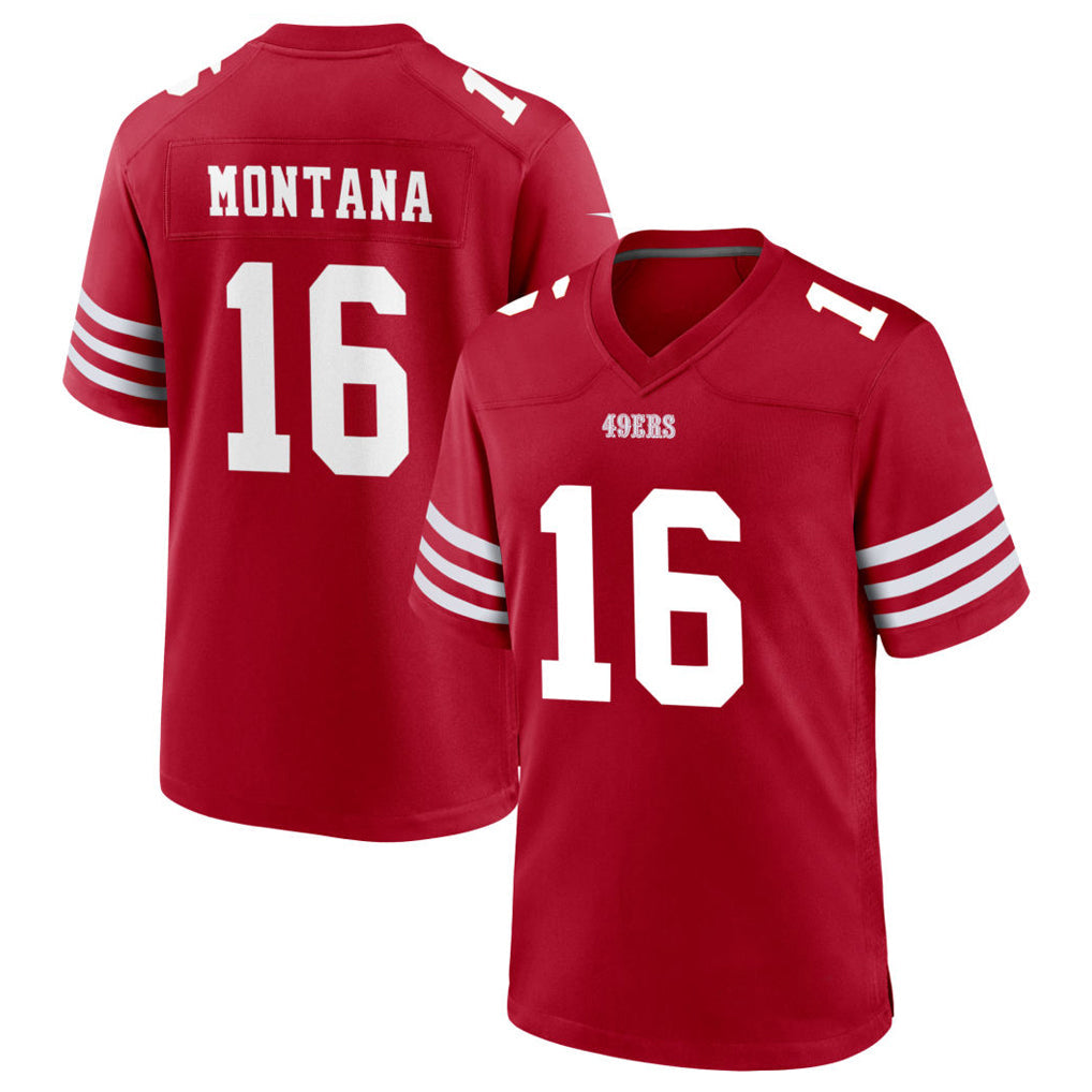 Qdoa SF.49ers #16 Joe Montana Player Scarlet Home Game Stitched Jerseys