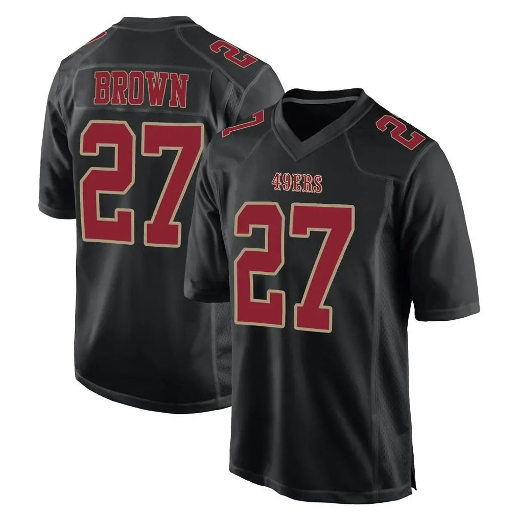 Qdoa SF.49ers #27 Ji'Ayir Brown Player Black Fashion Home Game Stitched Jerseys