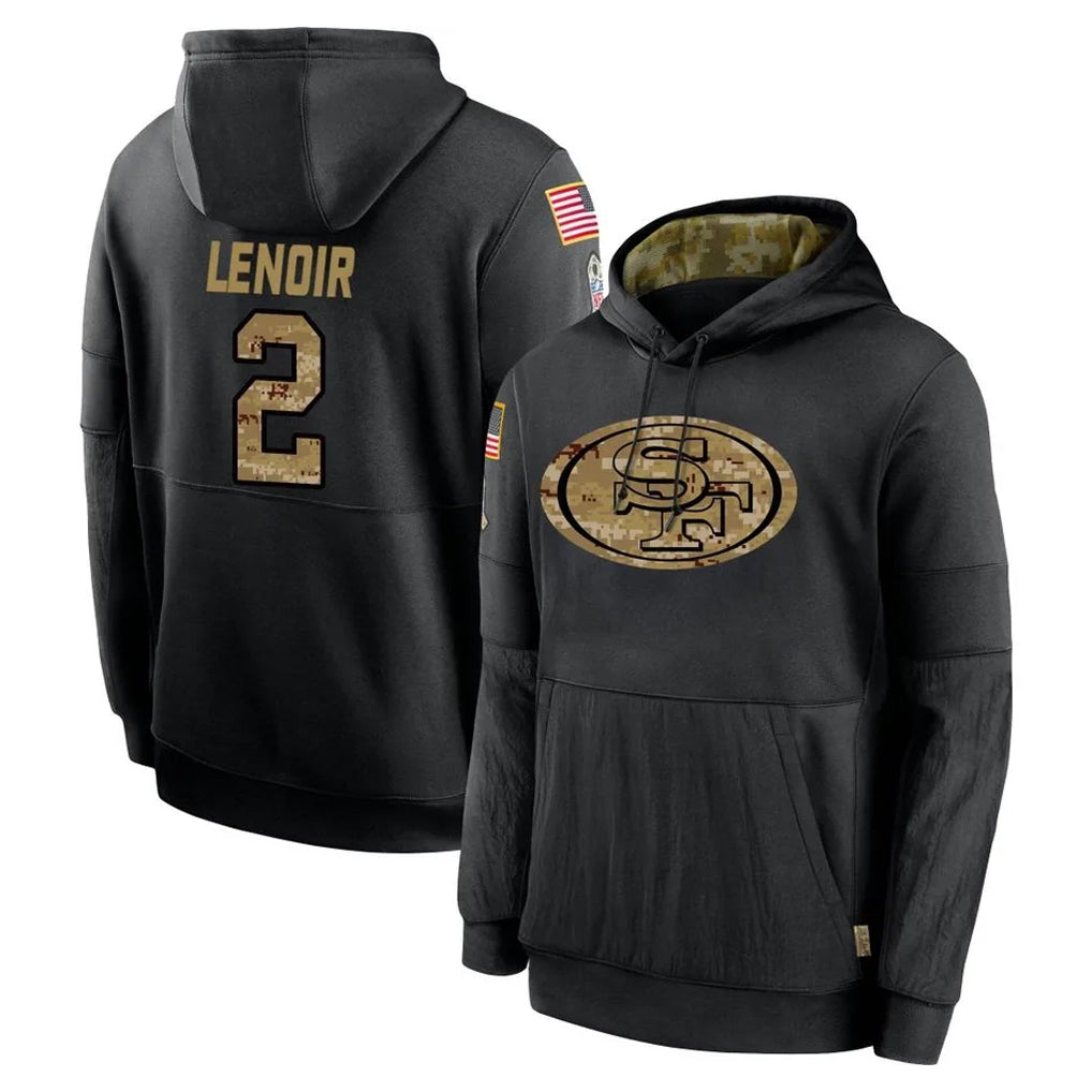 Qdoa SF.49ers #2 Deommodore Lenoir Player Black Salute to Service Sideline Performance Pullover Hoodies Home Game Stitched Jerseys