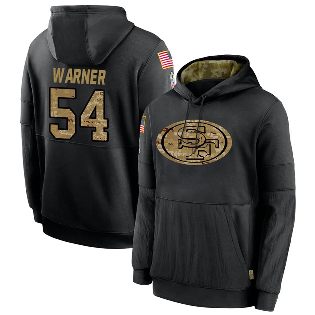 Qdoa SF.49ers #54 Fred Warner Player Black Salute to Service Hoodies Stitched Jerseys