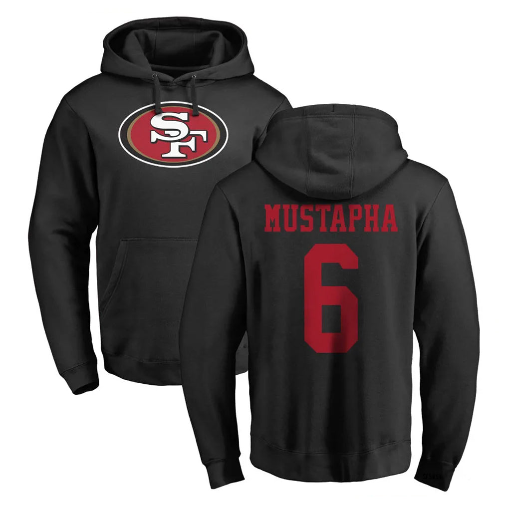 Qdoa SF.49ers #6 Malik Mustapha Player Black LOGO Pullover Hoodies Home Game Stitched Jerseys