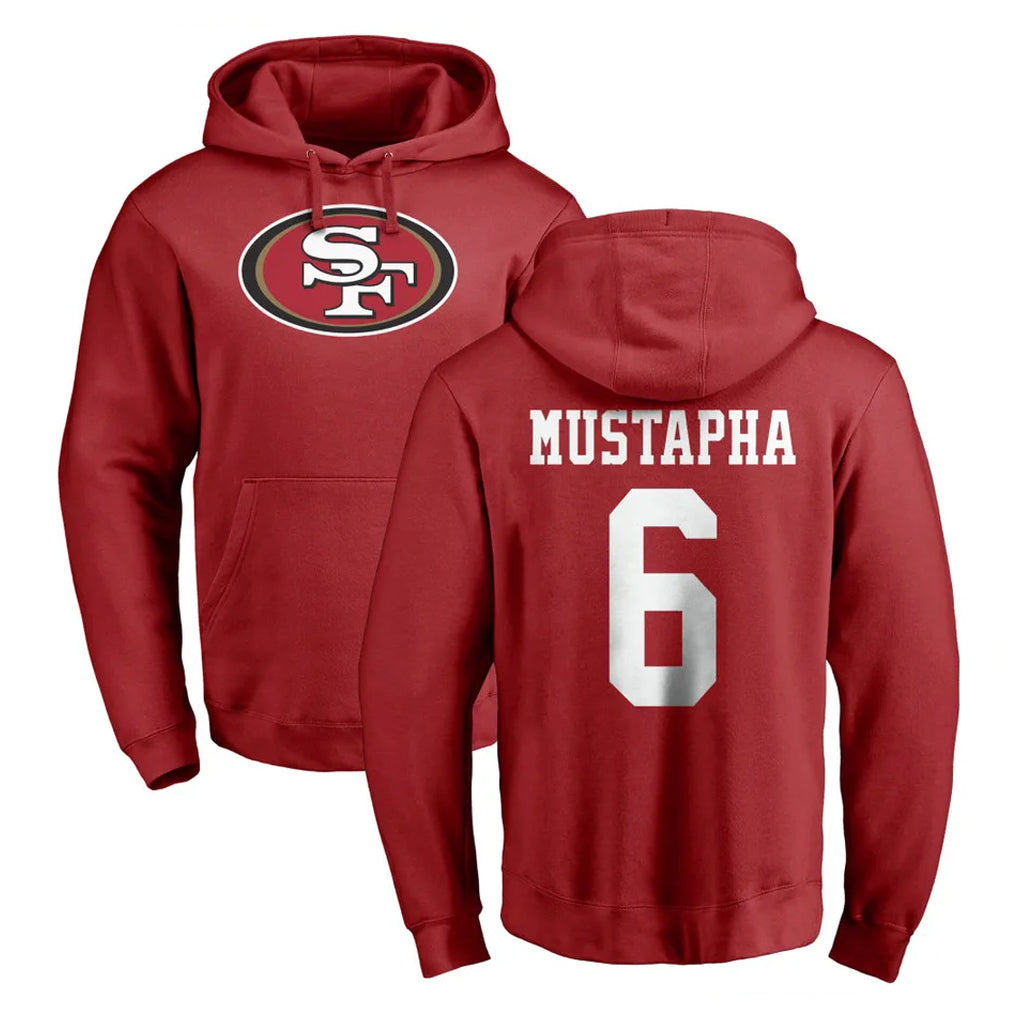 Qdoa SF.49ers #6 Malik Mustapha Player Red LOGO Pullover Hoodies Home Game Stitched Jerseys