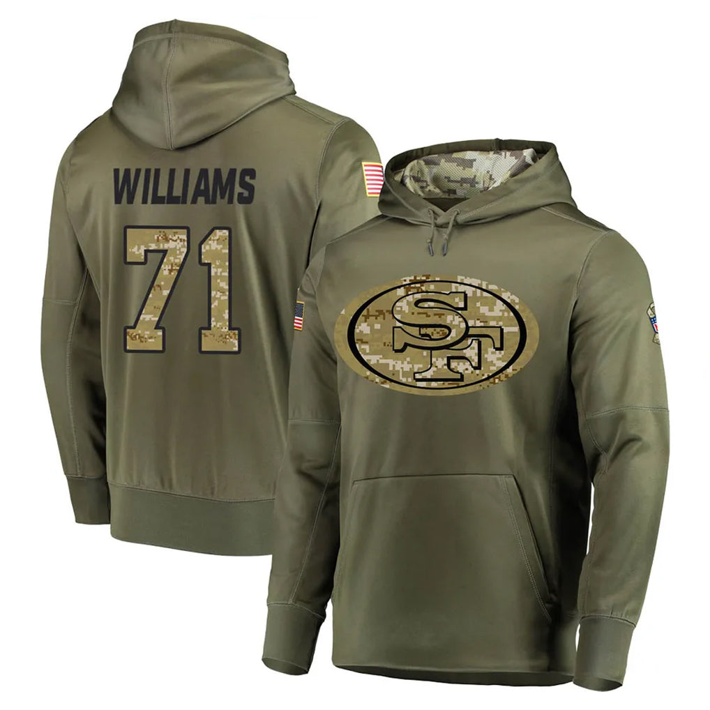 Qdoa SF.49ers #71 Trent Williams Player Olive Salute to Service Pullover Hoodie Home Game Stitched Jerseys