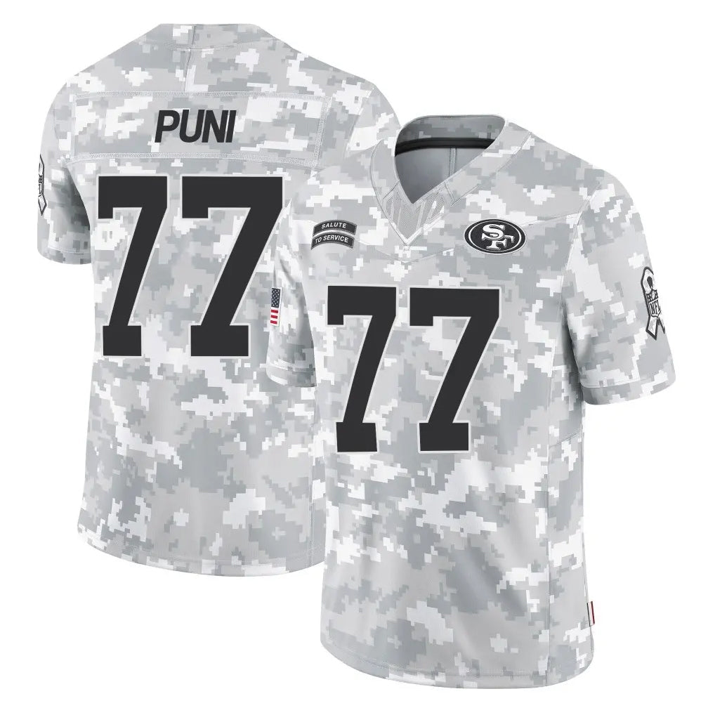 Qdoa SF.49ers #77 Dominick Puni Player Arctic Camo Limited Salute To Service Home Game Stitched Jerseys