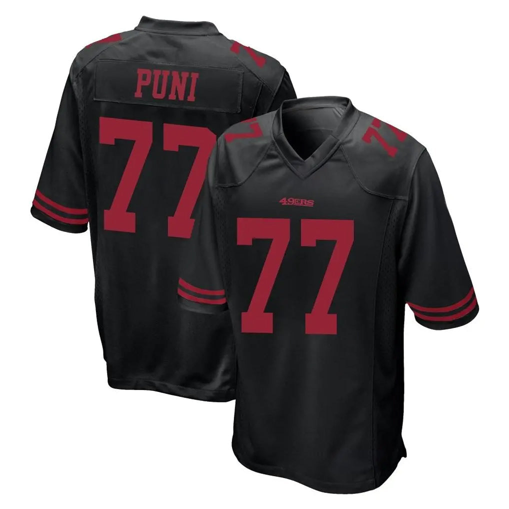 Qdoa SF.49ers #77 Dominick Puni Player Black Alternate Home Game Stitched Jerseys