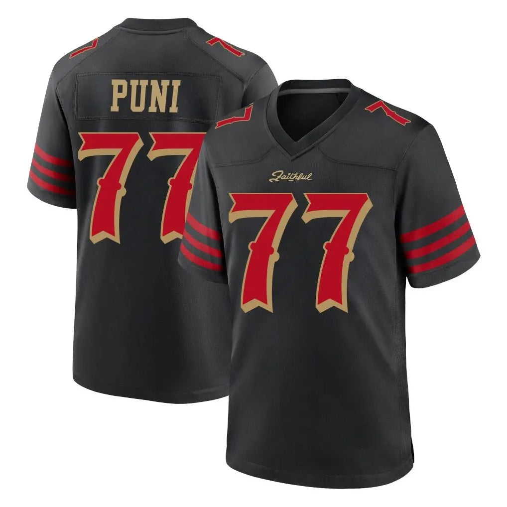 Qdoa SF.49ers #77 Dominick Puni Player Black Rivalries Collection Home Game Stitched Jerseys
