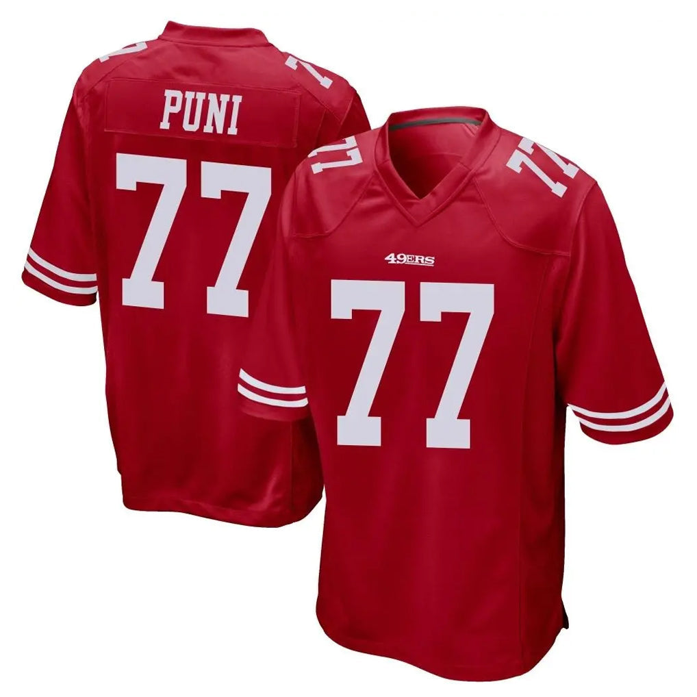 Qdoa SF.49ers #77 Dominick Puni Player Red Home Game Stitched Jerseys